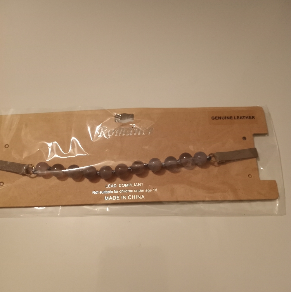 Romance Gray Beaded Leather Choker
